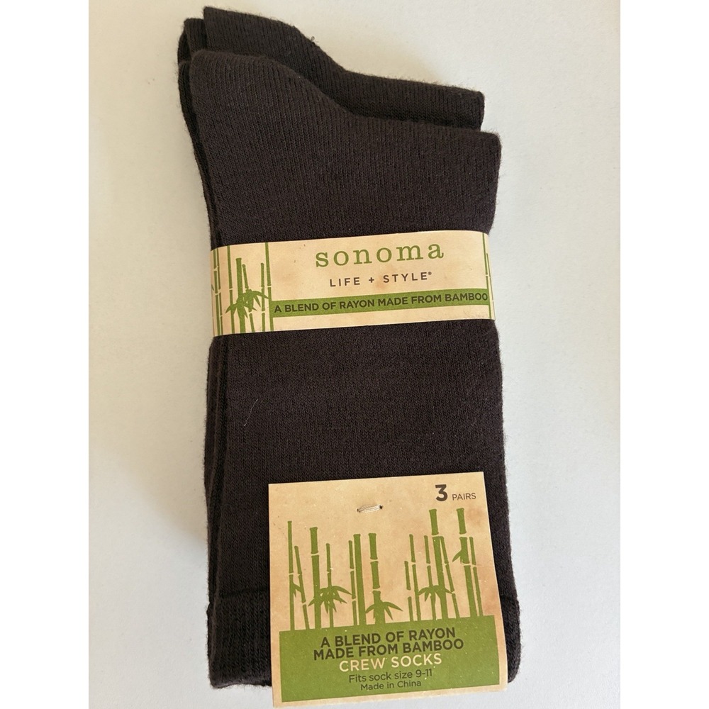 Sonoma Women's Black Solid Crew Socks Rayon Made From Bamboo 2 Pair Sock Sz.9-11